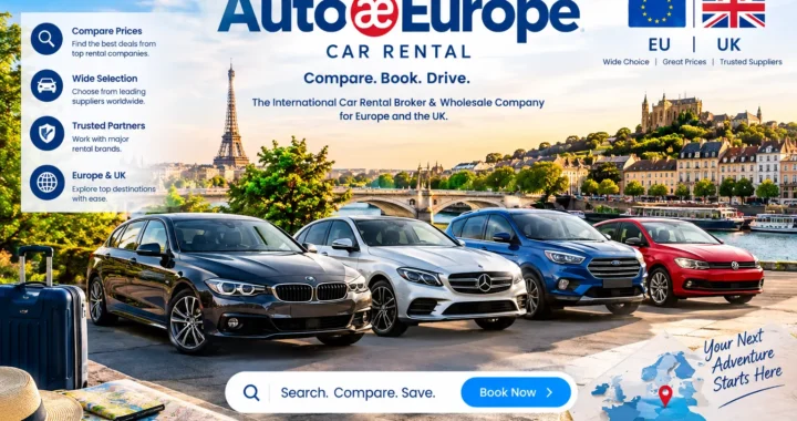 AutoEurope car rental comparison screen showing EU and UK car hire prices in 2026