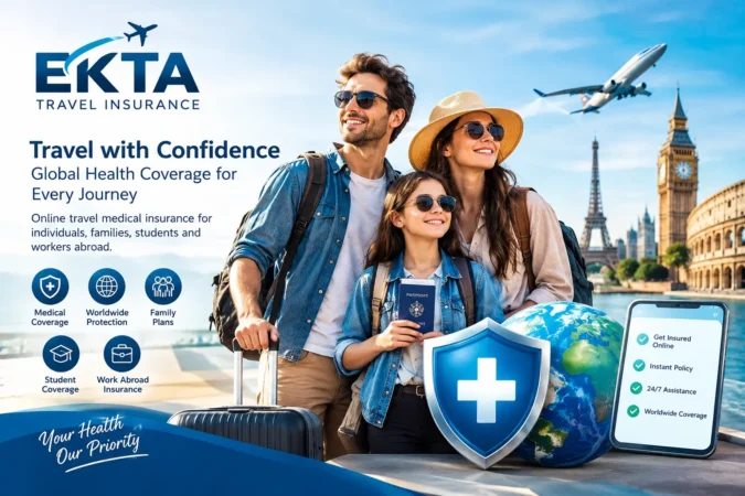 EKTA Travel Insurance providing worldwide travel medical coverage for families, students, and workers abroad