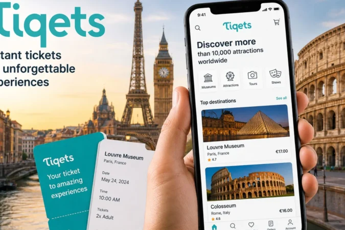 Tiqets app showing mobile tickets for Louvre Museum Paris with skip-the-line access on smartphone screen