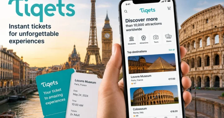Tiqets app showing mobile tickets for Louvre Museum Paris with skip-the-line access on smartphone screen
