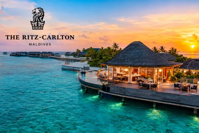 The Ritz-Carlton Maldives luxury island resort with overwater villas and sunset dining restaurant